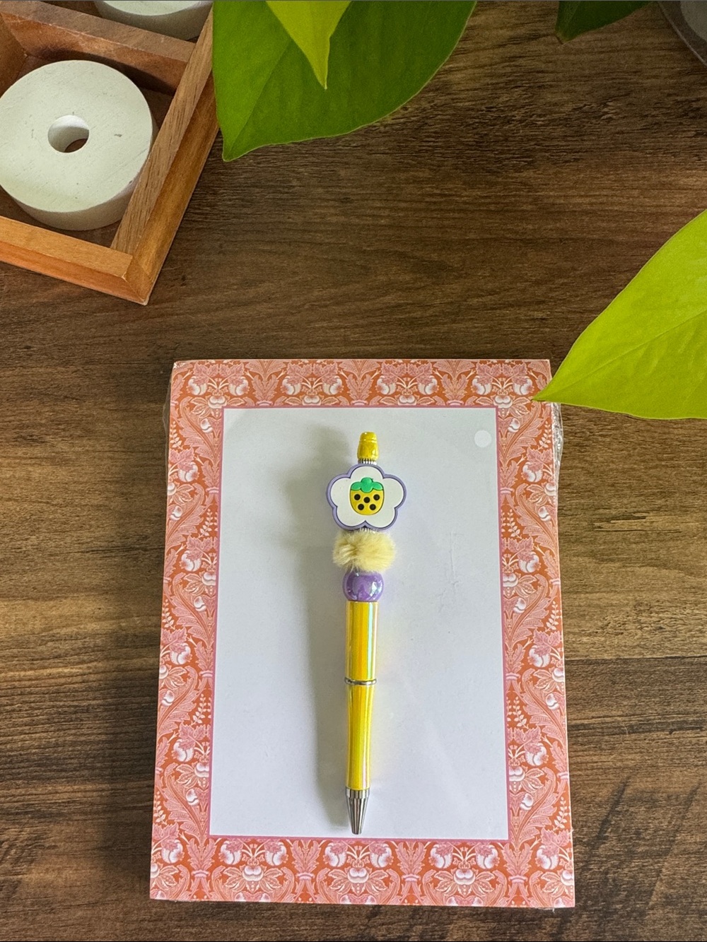 Yellow Decorative Pen with Pom-Pom